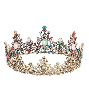 SNOWH Baroque Queen Crowns and Tiaras  Crystal Wedding Crown for Women  Vintage Birthday Tiara  Halloween Costume Party Hair Accessories with Gemstones 1.Multicolor