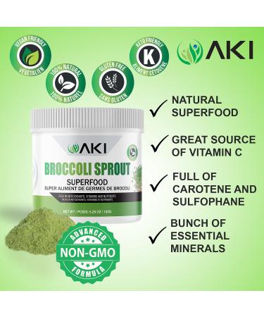 AKI Natural Broccoli Sprout Powder - 5.29oz (150g) | Rich in Vitamins & Antioxidants | Sulforaphane Supplement | Ideal Superfood for Smoothies | NON-GMO - Buy Online on GoSupps.com
