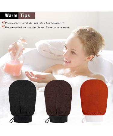 3-Piece Kese Peeling Gloves - Exfoliating Hammam Gloves for Ingrown Hair & Skin Dandruff (Black/Brown/Orange) - International Shipping Available - Buy Online on GoSupps.com