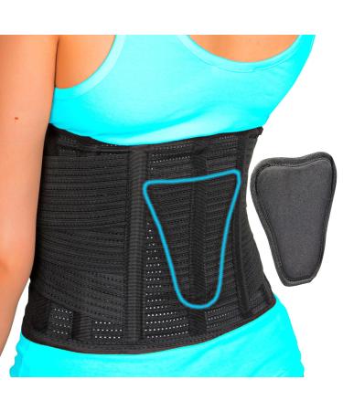 AVESTON Back Brace for Lower Back Pain Relief 6 ribs Belt with Lumbar Pad Support for Men/Women Light Thin Orthopedic Rigid Adjustable Brace Herniated Disc - Size 25 33 Inch Around Belly Small