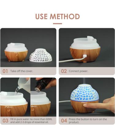 Pinci 60ml Portable Mini Essential Oil Diffuser with 7 LED Light Colors - Cool Mist Vaporizer for Home, Office, and Travel - Waterless Auto Shut-Off - White+Light Wood Design - Buy Online on GoSupps.com