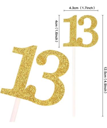 Unimall 20 Pieces Number 13 Cupcake Toppers Gold Glitter 13th Birthday Cupcake Picks Mini Cake Decorations for 13 Years Old Birthday Anniversary Party Supplies - Buy Online on GoSupps.com