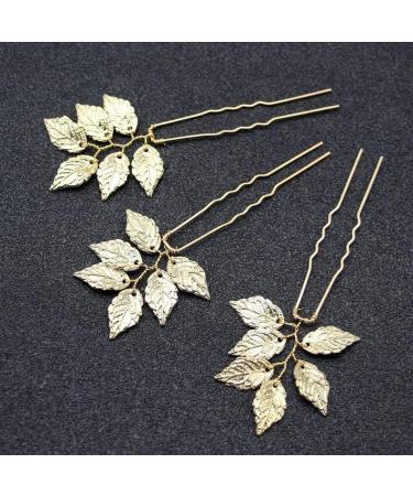 Wedding Hairpins With Leaves Gold And Silver Ideal As Hair Accessories For Bridesmaid Women And Girls U-shaped hairpin - Buy Online on GoSupps.com