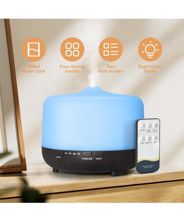 Liphier Multifunctional Essential Oil Diffuser - 500ML Aromatherapy Diffuser with Remote Control Two Mist Modes Eight LED Lights Auto Shut-Off Safety Switch for Home Bedroom Office (Black) - Buy Online on GoSupps.com