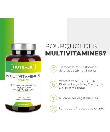 MULTIVITAMINS and Minerals - Multi Complete Vitamins for Adults Men and Women - Vitamins A B C D E K Zinc Magnesium Biotin and Q10 | 60 Organic Vegan Capsules NUTRALIE - Buy Online on GoSupps.com