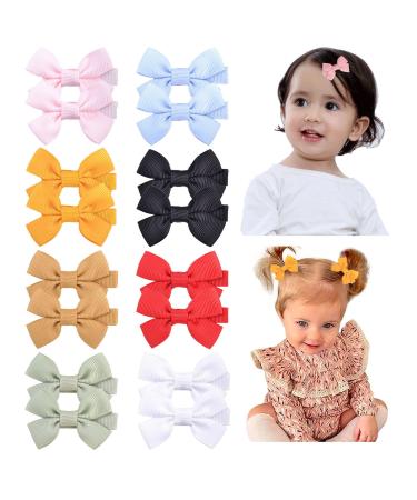 16Pcs Baby Hair Clips Bows Baby Barrettes Grosgrain Ribbon 2" Hair Clips for Girls Toddler