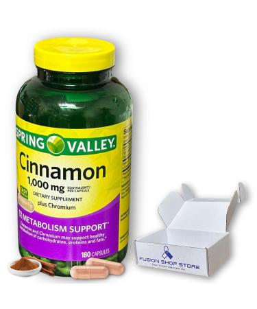 Cinnamon 1000mg- Capsules Plus Chromium 180ct (Pack of 1) Boxed by Fusion Shop Store