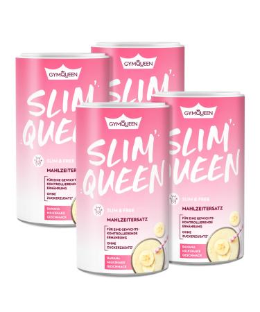 Gymqueen slim queen weight loss 4x420g banana milkshake delicious diet shake for easy weight loss meal set with important vitamins and nutrients only 250 kcal per portion of banana milkshake 420 g (4 Pack)