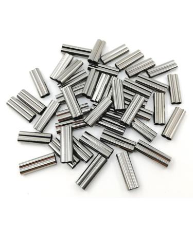 JSHANMEI 100pcs Fishing Crimp Sleeves Double Barrel Crimp Sleeves Brass Copper Crimping Sleeve Tubes Fishing Line Connector Fishing Wire Leader Rigging Tackle Inner Dia 1.8mm