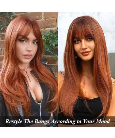 Szphoxer Auburn Layered Wig with Bangs - Long Straight Copper Brown Synthetic Hair Wig for Daily Party and Cosplay Use - Buy Online on GoSupps.com