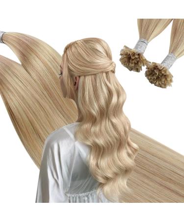 UGEAT Extensions Real Hair Bondings Ashblond and Hellblond Extensions Real Hair Highlights Extensions Bonding Remy Hair Extensions U Tip 50 cm 50 grams 50 pcs 20 inches 2.U Tip #16/22