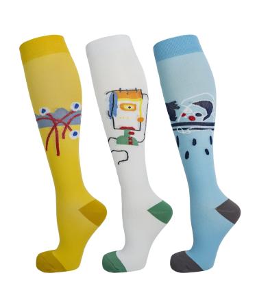 Wnicdvir compression stockings for women and men 3 pairs of support stockings compression socks 20-30 mmHg for sports flight running traveling cycling pregnancy nurse S-M Abstractonism