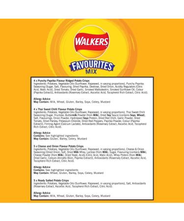 Walkers Favourites Mix Crisps Multipack 36 Mixed Pack - Cheese & Onion Ready Salted Max Punchy Paprika & Sensations Sweet Thai Chilli Boxed Treatz - Buy Online on GoSupps.com
