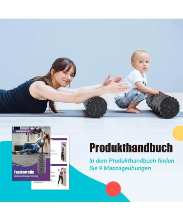 Fascia Roll with 3D Texture Massage - Foam Roller for Muscle Relief (33cm x 14cm) | Medium Hardness Self-Massage for Back Spine & Legs - Black & Blue - Buy Online on GoSupps.com