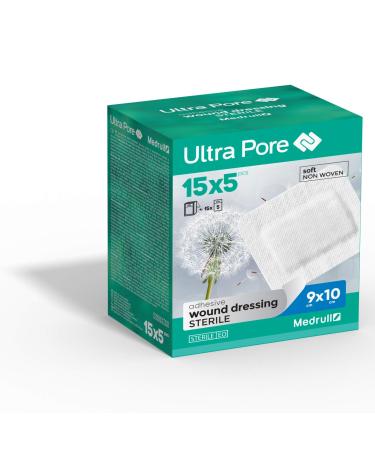 Medrull sterile wound association 10x9 cm ultra pore sterile wound pavement - strong adhesive power - protects in cuts & scratches - individually packaged 75 pieces 9x10 cm (75 pack)