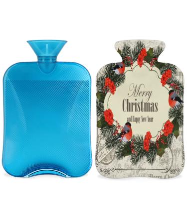 Merry Christmas bottle with a fluffy cover 2 l capacity hot water bottle for cozy nights relieves pain back neck and shoulders