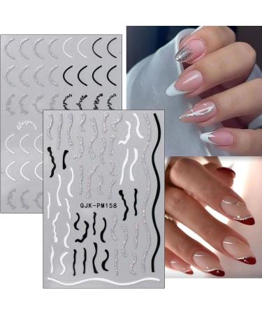 JMEOWIO 10 Sheets Glitter Black White Flower Nail Art Stickers Decals Self-Adhesive Cute Rose Nail Supplies Nail Art Design Decoration Accessories - Buy Online on GoSupps.com