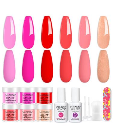 Lavender Violets 12 Pcs Dip Powder Nail Kit 6 Colours Nude Pink Shimmer Salmon Bright Red Dipping Powder Liquid Set with Base & Top Coat Activator Starter French Nail Art Manicure M208 - Buy Online on GoSupps.com