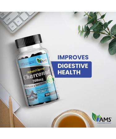 America Medic & Science Charconut 260mg (200 Capsules) | Activated Charcoal Supplement for Men & Women | Made with Coconut Husk | Promotes Better Stomach and Digestive Health | Gas & Bloating Relief 100 Count (Pack of 2) - Buy Online on GoSupps.com