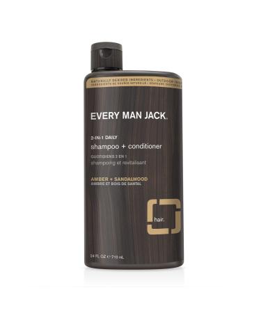Every Man Jack 2-in-1 Daily Shampoo + Conditioner - Amber + Sandalwood | Nourishing For All Hair Types, Naturally Derived, Cruelty-Free Shampoo and Conditioner Set for Men | 24oz -1 Bottle
