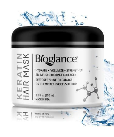 Bioglance Keratin Hair Mask | Quick Repair | Restore Shine & Volume | Efficient Formula with Biotin & Collagen | Hydrates Volumizes & Strengthens | Made in USA