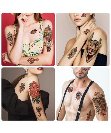 Sailor Jerry Style Vintage Flower Rose Temporary Tattoos - 77 Classic Old School Stickers for Men, Women, Adults, and Kids - Buy Online on GoSupps.com