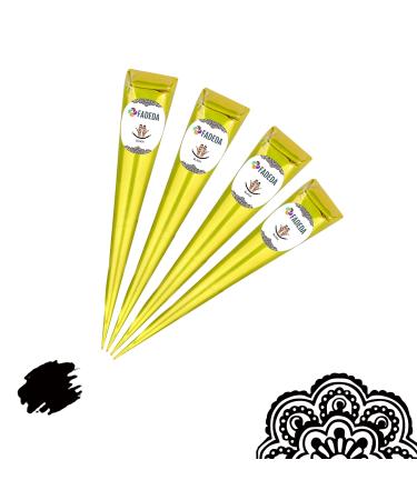 FADEDA FADEDA Set of 4 Henna Cones - 4 x 25g of Natural Paste - Black - 100% Plant-Based - Ready to Use and PPD-Free - Vegan