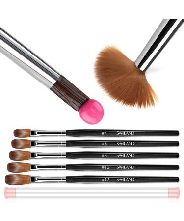 Saviland 5pcs Acrylic Nail Brush Set - Size 4/6/8/10/12 Acrylic Nail Brushes for Acrylic Application Professional Round Shaped Nail Acrylic Brushes with Sturdy Handle for Home Salon Manicure Nail Art