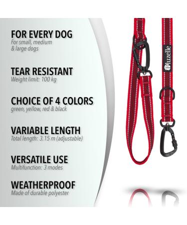 Blucelle Strong Dog Leash 3m - Robust 360 Carabiner for Large Dogs up to 100kg | Adjustable Freehand Leash for 2 Dogs | Durable Red Design - Buy Online on GoSupps.com