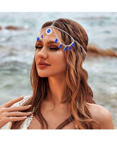 Zeelina Rhinestone Head Chain Set Blue Forehead Chains Festival for Women Rhinestone - Buy Online on GoSupps.com