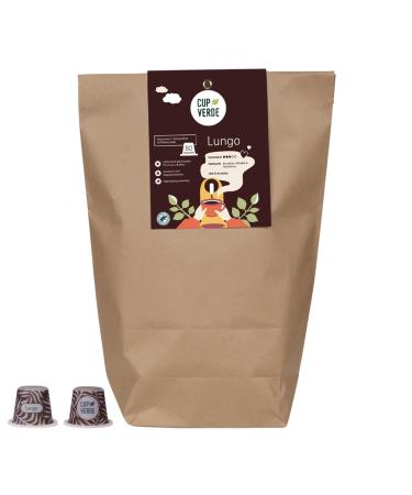Cup Verde CUP VERDE Pack of 80 Lungo coffee capsules compatible with Nespresso* delicately aromatic home compostable Arabica gently roasted