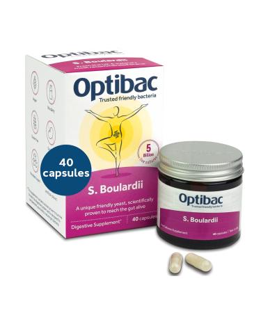 Optibac Probiotics Saccharomyces Boulardii - Vegan Scientifically Proven Digestive Probiotic Supplement 5 Billion CFU - 40 Capsules 40 Count (Pack of 1)