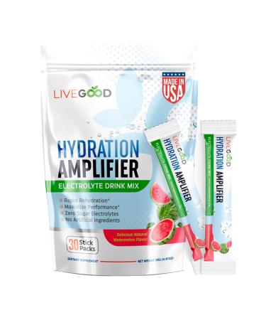 LiveGood Hydration Amplifier Watermelon Electrolyte Powder with Minerals for Hydration Energy Mental Focus and Muscle Support Oral Rehydration Therapy Drink Mix for Daily Performance (Stick Packs)