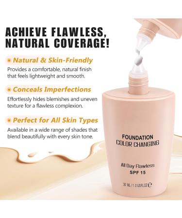  Generisch 2 Pack Color Changing Foundation for Warm Skin SPF15 Full Coverage Poreless Long Lasting Moisturizer with Natural Shine - Buy Online on GoSupps.com
