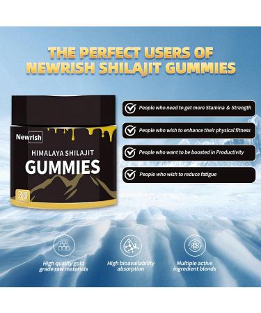 Newrish 1 Shilajit Gummies - 100% Natural Organic Himalayan Source with Ashwagandha & 85+ Trace Minerals No Added Sugar Non-GMO 30-Count for Men and Women - Buy Online on GoSupps.com