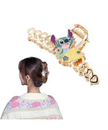 Stitch Metal Hair Claw Clips - Cute Interstellar Baby Non-slip Hair Catch Barrette Jaw Clamp  Lilo and Stitch Half Bun Hairpins  Hair Barrettes Hair Styling Accessories (H)