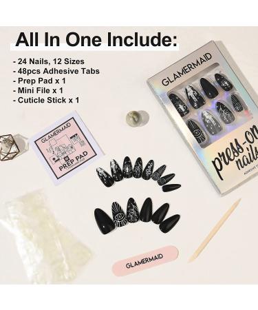 GLAMERMAID Black Gothic Short Almond Acrylic Press on Nails - 24Pcs Full Cover Set - Buy Online on GoSupps.com