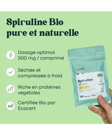 Organic Spirulina 500 mg Pure and Natural 1 Month Cure Reduces Fatigue Promotes Immunity 120 Vegan Tablets Rich in Protein and Phycocyanin Essentials by Novoma - Buy Online on GoSupps.com