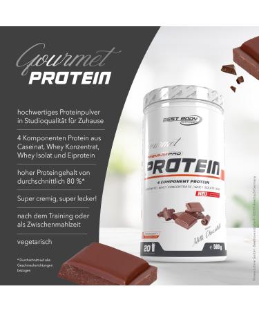 Best Body Nutrition Gourmet Premium Pro Protein Shake - Milk Chocolate 4 Components: Caseinate Whey Concentrate Whey Isolate 500g - International Shipping Available - Buy Online on GoSupps.com