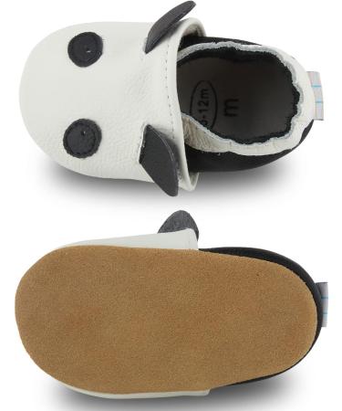 Soft Leather Baby Shoes for Boys and Girls | Non-Slip Rubber Soles | Newborn to 24 Months | White Panda Design - Buy Online on GoSupps.com