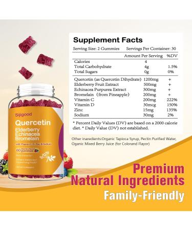 2 Packs Quercetin with Bromelain Gummies, Elderberry, Echinacea, Vitamin C D Zinc - Immune System Support 120 Counts Pure Quercetin Supplements Gummies for Kids & Adults Mixed Berry 60 Count (Pack of 2) - Buy Online on GoSupps.com