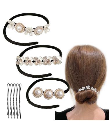 B1jounie YA 3PCS Hair Bun Maker Shell Flower Pearl Magic Hair Styling Deft Bun Elegant Easy Bun Maker Hair Accessories for women