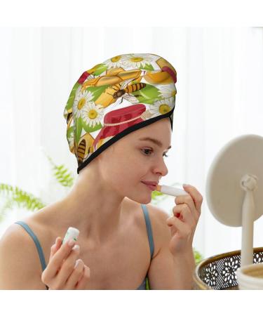 Soft Super Absorbent Hair Towel Wrap - Microfiber & Coral Velvet | Bees Honeycomb Jars of Honey Flowers | Quick Dry for All Hair Types - Buy Online on GoSupps.com
