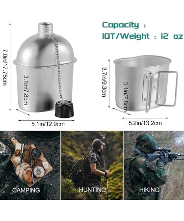 Military Canteen Cookware Set - 1 QT Aluminum Canteen, 0.5 QT Water Bottle, Cup, Canvas Cover Bag - Outdoor Camping & Hiking Gear - Buy Online on GoSupps.com