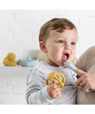 Nattou Baby Toothbrush Set - 2 Finger Toothbrushes for Babies & Toddlers BPA-Free Silicone Protective Cover - Blue - Buy Online on GoSupps.com
