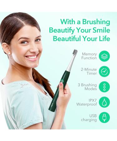 Sejoy Rechargeable Electric Toothbrush with 4 Brush Heads, 3 Modes & Smart Timer - Green (One-key) - Buy Online on GoSupps.com