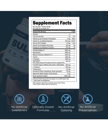 Transparent Labs Bulk Pre Workout Powder - Naturally Sweetened Advanced Formula for Muscle Building & Strength - 30 Servings Blue Raspberry - International Shipping Available - Buy Online on GoSupps.com