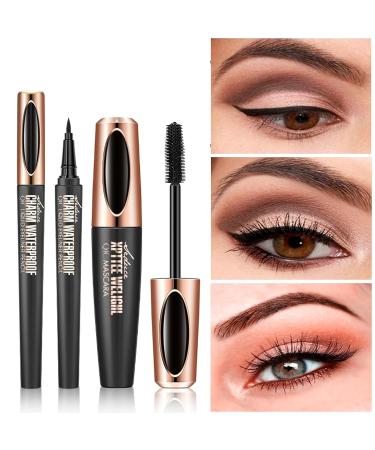 AZLESLONG 4D Silk Fiber Lash Mascara & Eyeliner Set for Waterproof Lengthening and Thickening Eyelashes - Smudge-Proof Eye Makeup for Women - Buy Online on GoSupps.com