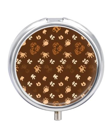 Pill Box Pill Case 3 Compartment Travel Pill Box Paw Print and Hut Printing Small Pill Box Portable Medicine Pill Case Pill Organizer for Purse & Pocket for Travel Handbag (Round)