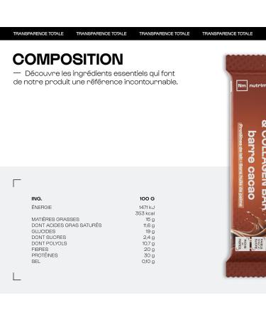 Barres Prot ine & Collag ne - Lot de 4 - Cacao - 33% de prot ine par barre - Sans sucre - Whey Native + Collag ne Hydrolys - Snack postworkout collation - Fabriqu en France - Nutrimuscle - Buy Online on GoSupps.com